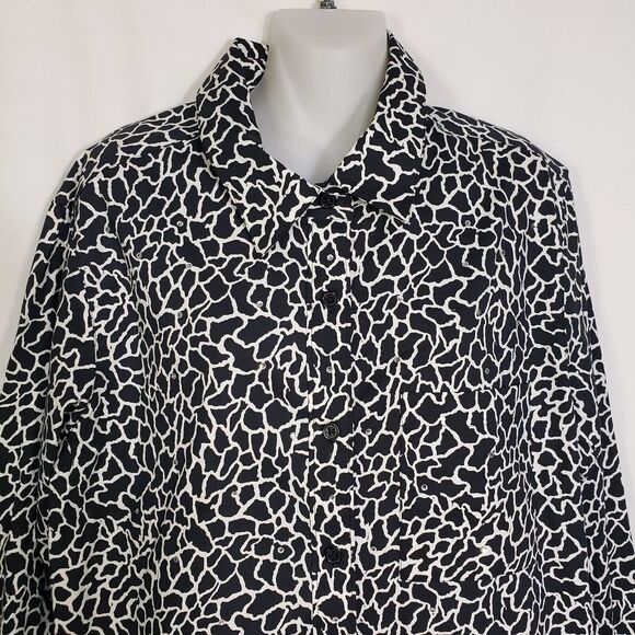 Quacker Factory Women Shirt Large Animal Print Stretch Rhinestone Studded Pocket - Picture 3 of 12